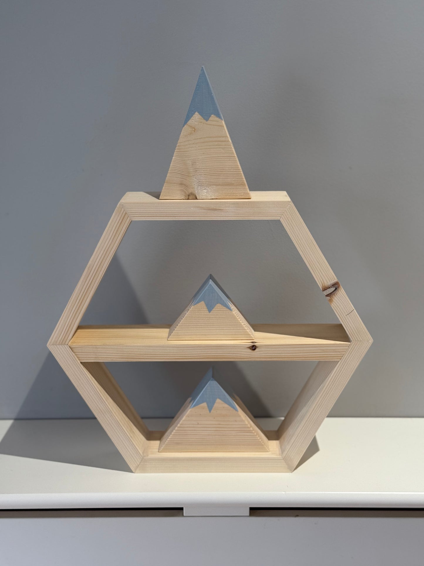 Wooden Snow Capped Mountains Shelf Decor   - Bluebell