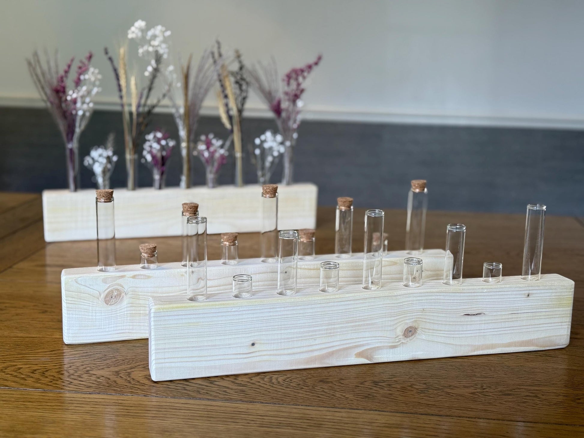 Handmade Wood & Glass Tube Vase - 9 Tubes - Home Decor, Wedding Centrepiece, Propagation Station