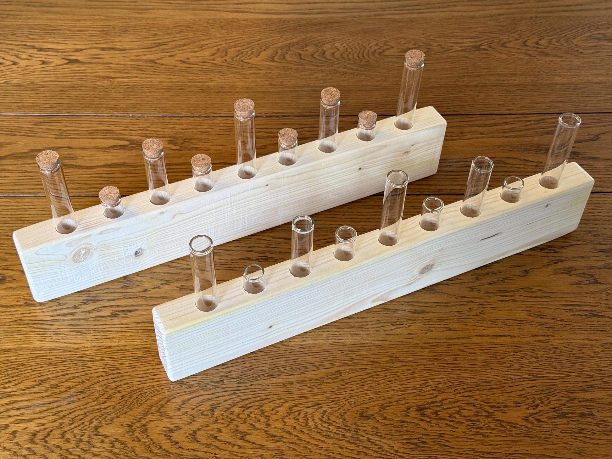 Handmade Wood & Glass Tube Vase - 9 Tubes - Home Decor, Wedding Centrepiece, Propagation Station