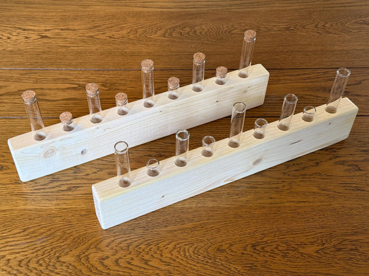 Handmade Wood & Glass Tube Vase - 9 Tubes - Home Decor, Wedding Centrepiece, Propagation Station