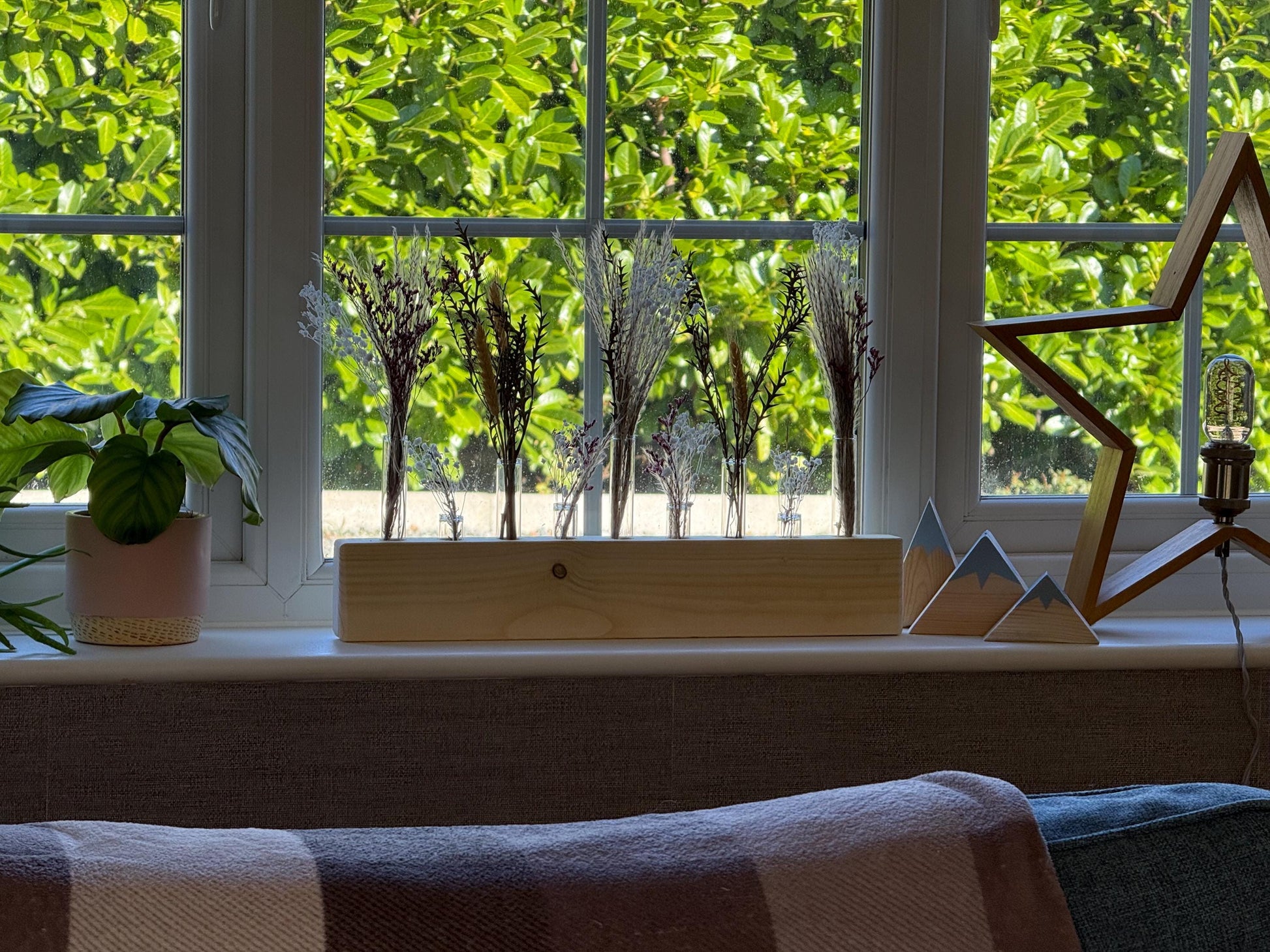 Handmade Wood & Glass Tube Vase - 9 Tubes - Home Decor, Wedding Centrepiece, Propagation Station