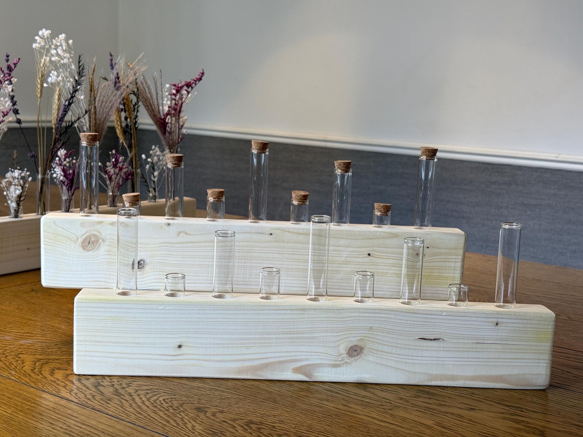 Handmade Wood & Glass Tube Vase - 9 Tubes - Home Decor, Wedding Centrepiece, Propagation Station