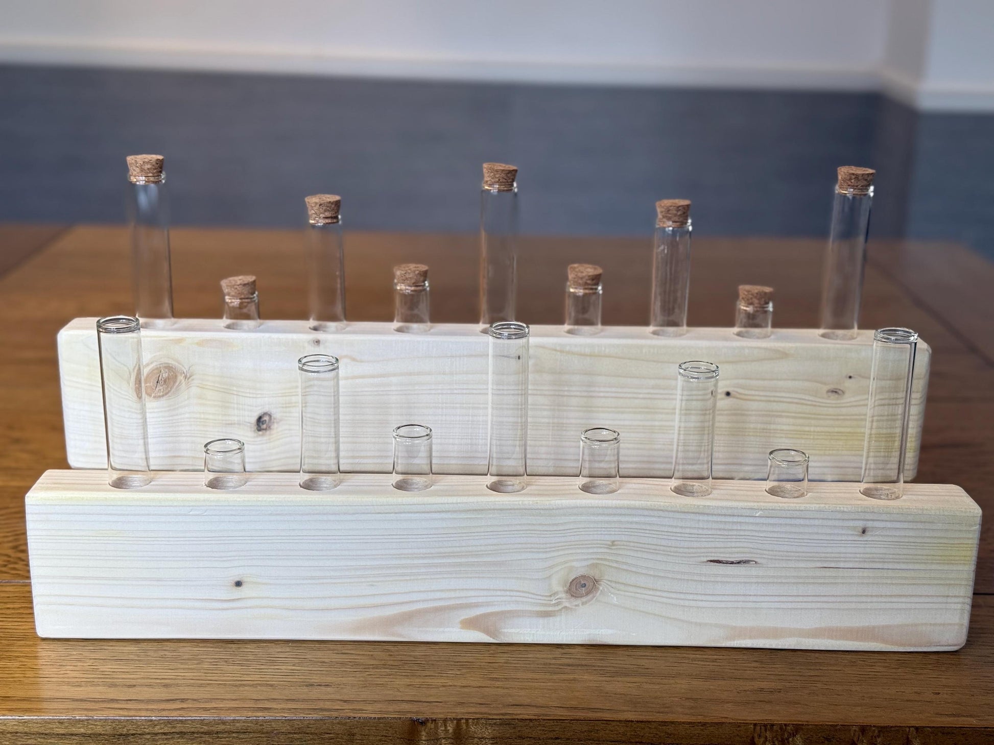 Handmade Wood & Glass Tube Vase - 9 Tubes - Home Decor, Wedding Centrepiece, Propagation Station