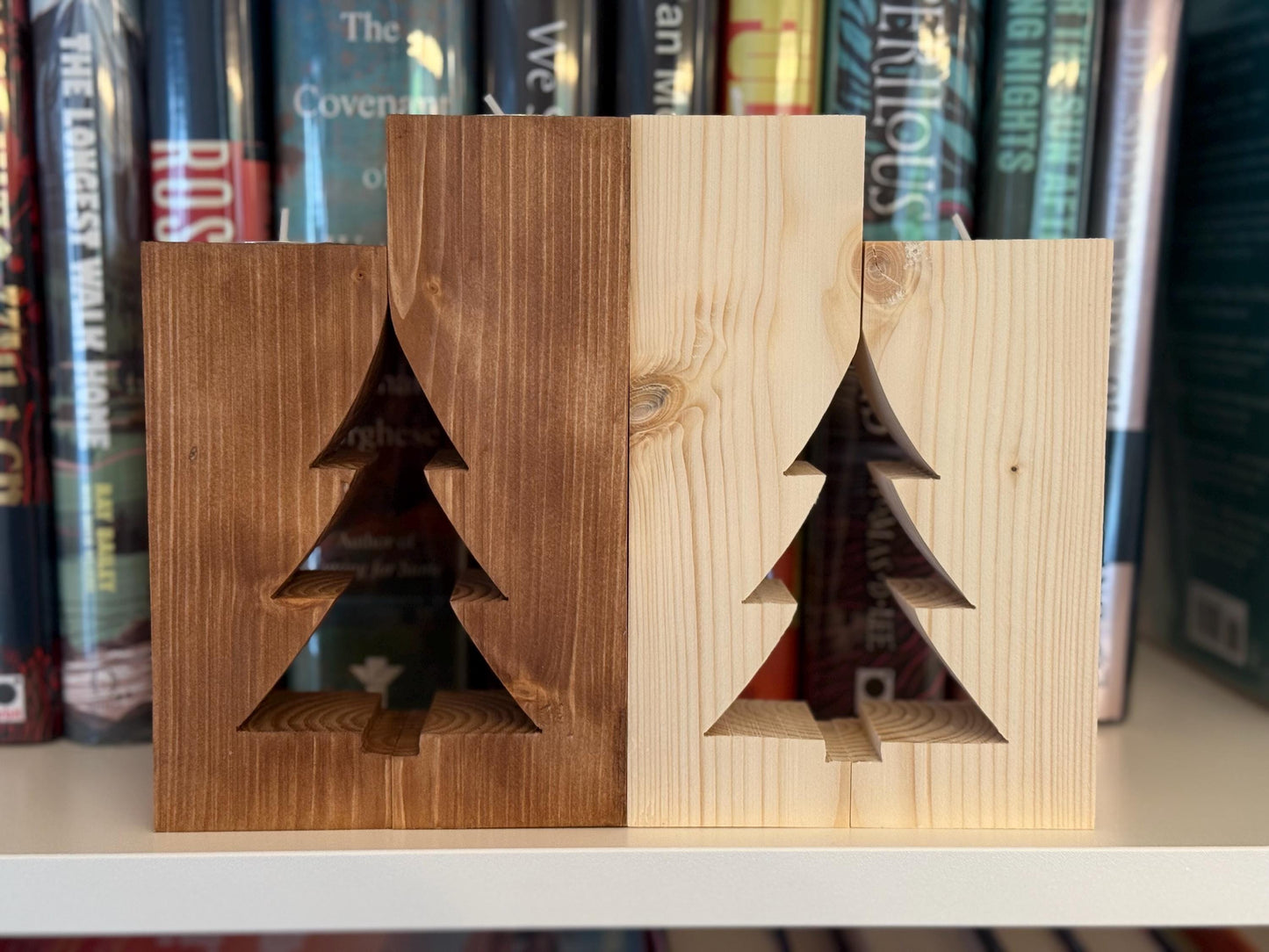 Tealight candle holder with heart/star/tree cutout. Handmade wooden candle stand.