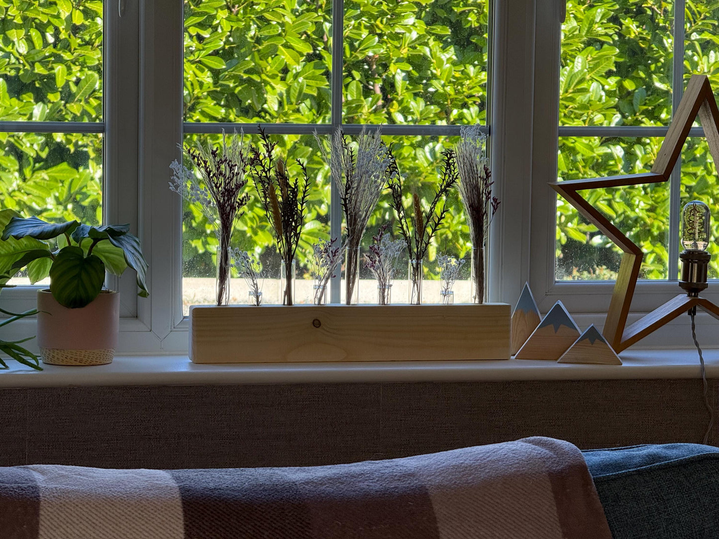 Handmade Wood & Glass Tube Vase - 9 Tubes - Home Decor, Wedding Centrepiece, Propagation Station