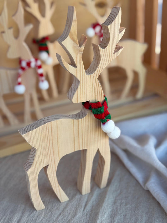 Reindeer with scarf, wooden handmade decoration