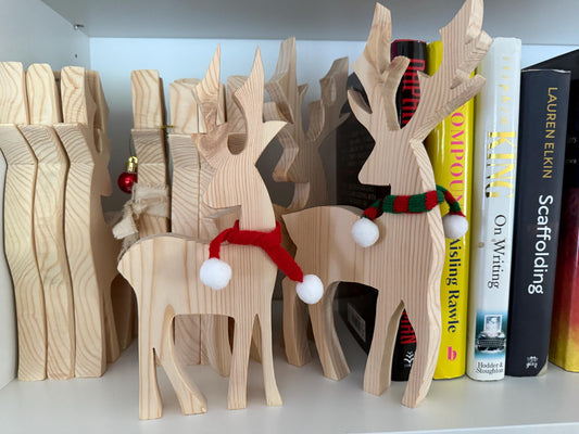 Reindeer with scarf, wooden handmade decoration