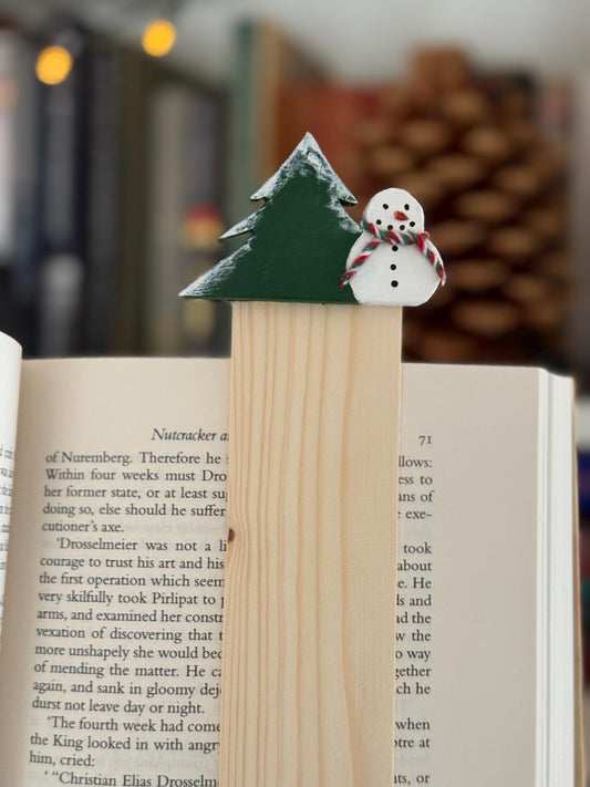 Snowman & Fir Tree Bookmark, Handmade Wooden for hardbacks
