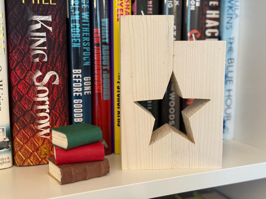 Tealight candle holder with heart/star/tree cutout. Handmade wooden candle stand.